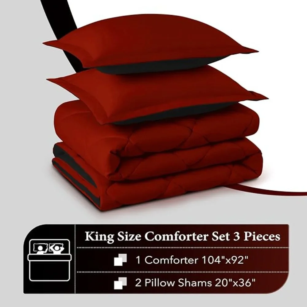 King Size Comforter Set - Red & Black King Comforter Soft Bedding Comforter Sets
